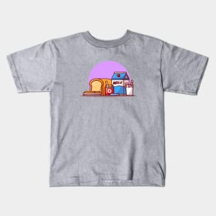 Bread With Strawberry Jam And Milk Cartoon Vector Icon Illustration Kids T-Shirt